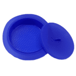 A blue bowl with lid on top of it.